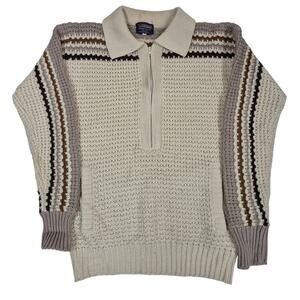VTG 70s Watchman Cable Knit Pullover Acrylic Sweater Beige SZ M Taiwan